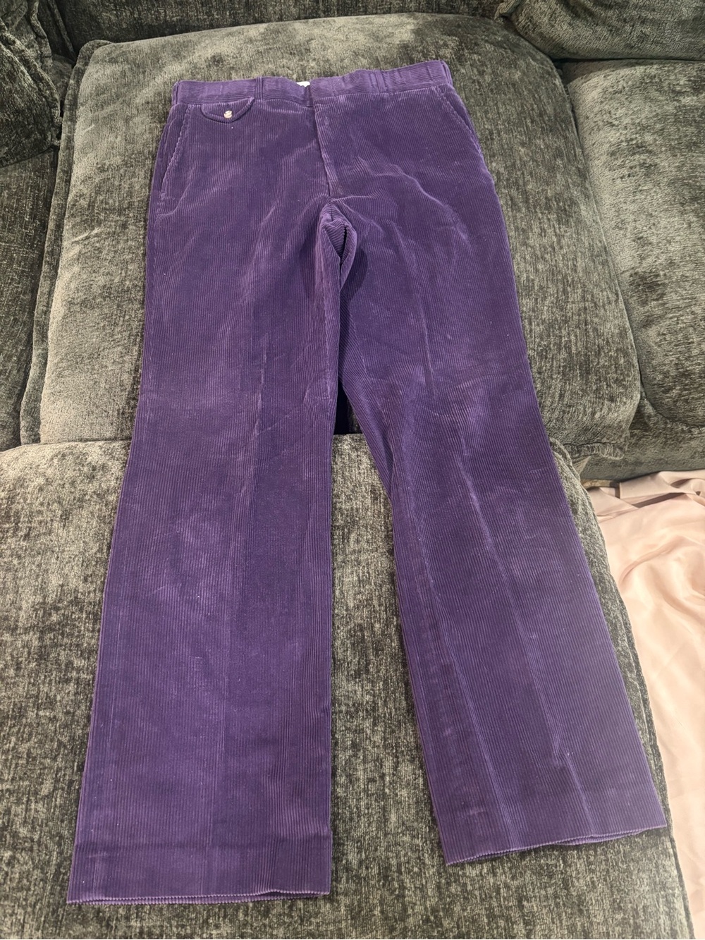 VTG Lands End Corduroy Pants 36x32 Purple FLAT Pleat 5-Pocket Made in USA